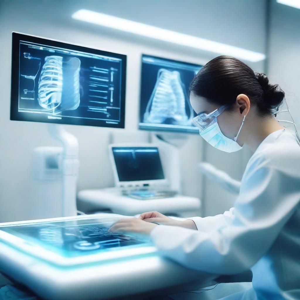 A futuristic medical scene showcasing advanced technology and computing