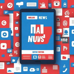 A modern ebook cover about fake news, featuring social media icons and news symbols