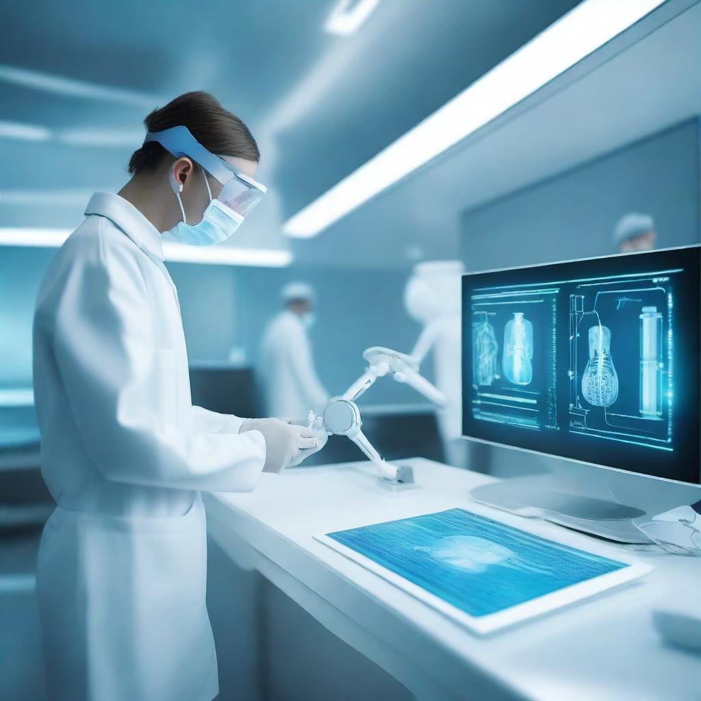 A futuristic medical scene showcasing advanced technology and computing