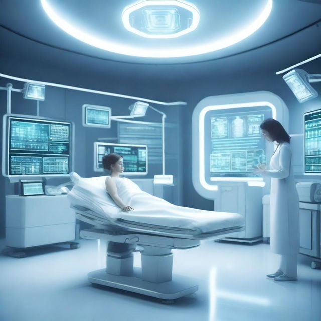 A futuristic medical scene showcasing advanced technology and computing