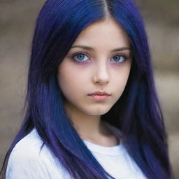 A young girl with dark blue hair and mysterious purple eyes.