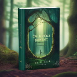 A captivating book cover featuring an enchanted forest with a mystical glow, ancient trees, and a hidden path leading to an unknown destination