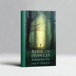 A captivating book cover featuring an enchanted forest with a mystical glow, ancient trees, and a hidden path leading to an unknown destination