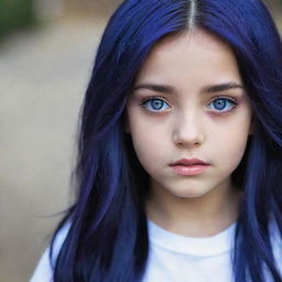 A young girl with dark blue hair and mysterious purple eyes.