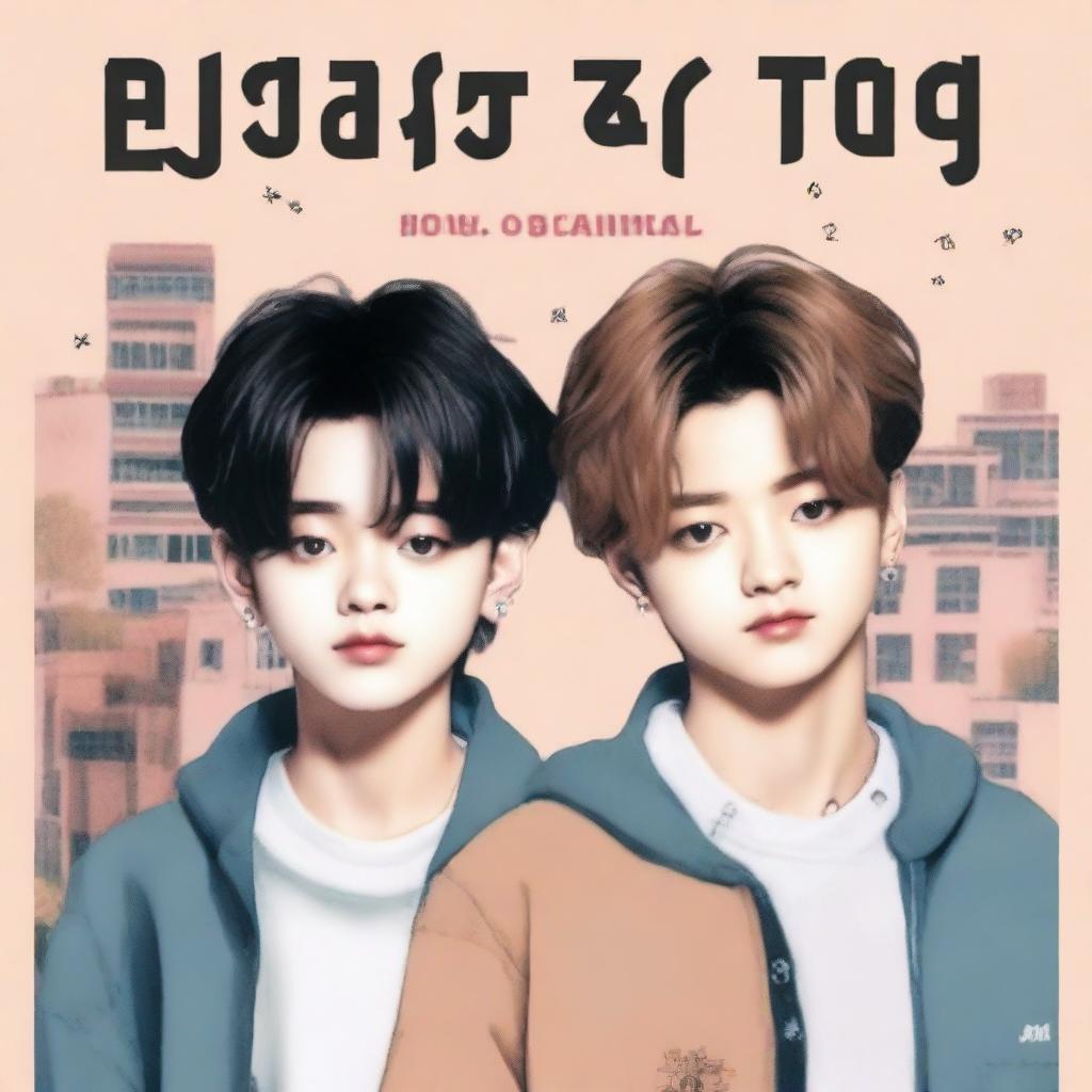 Create a book cover featuring Minho and Jisung from Stray Kids