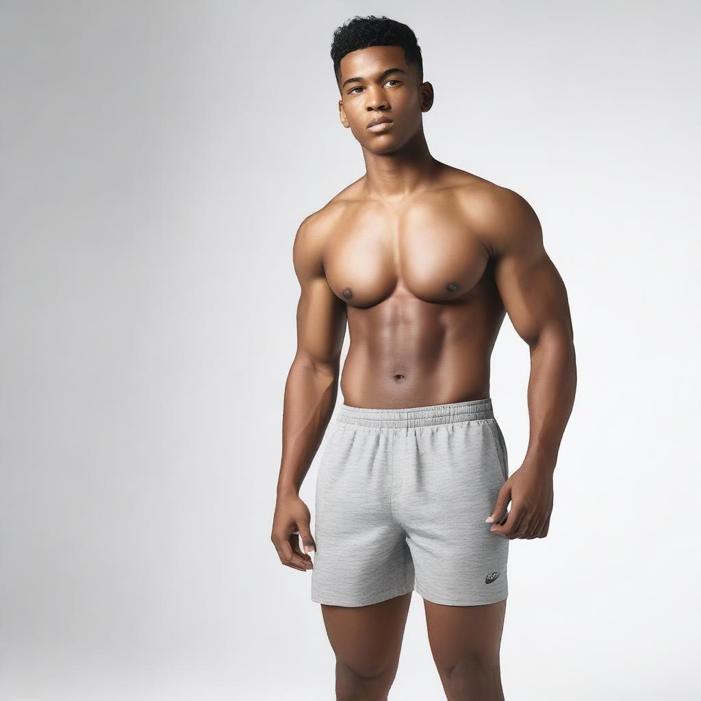 A man wearing Nike boxer shorts, standing in a casual pose