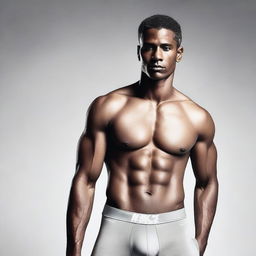 A man wearing Nike underwear, posing in a confident and sexy manner