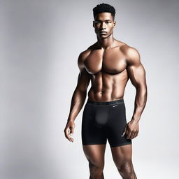 A man wearing Nike underwear, posing in a confident and sexy manner