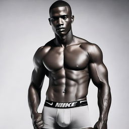 A man wearing Nike underwear, posing in a confident and sexy manner