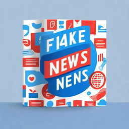 A modern ebook cover about fake news, featuring social media icons and news symbols