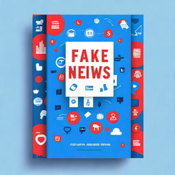 A modern ebook cover about fake news, featuring social media icons and news symbols