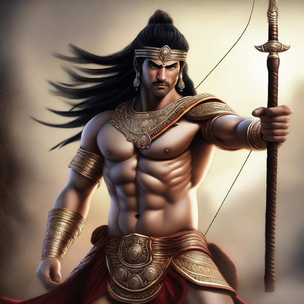 A detailed and realistic depiction of Ashwatthama, the legendary warrior from the Mahabharata