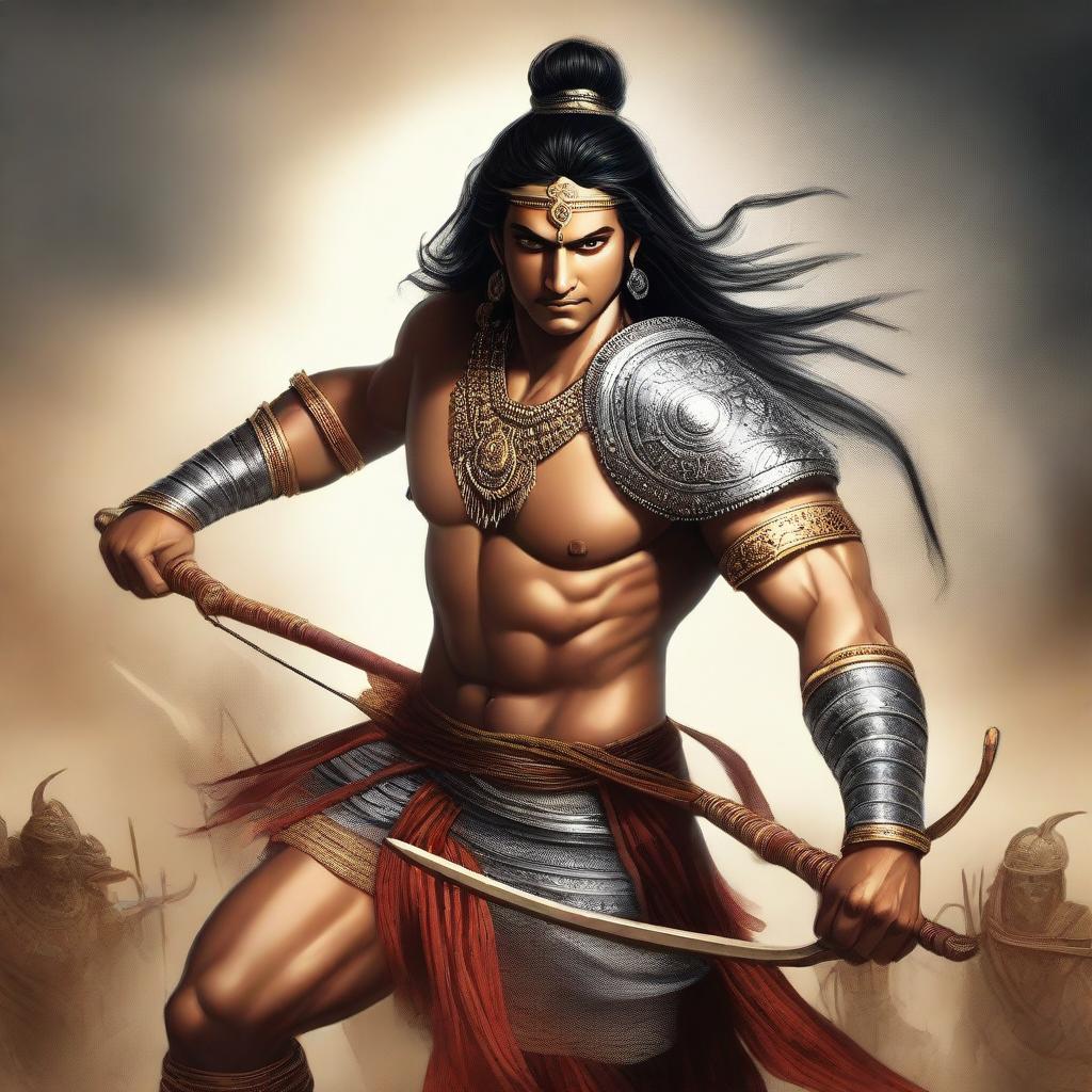 A detailed and realistic depiction of Ashwatthama, the legendary warrior from the Mahabharata