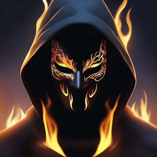 Create an animated dark figure in a hood with a designer masquerade mask