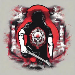 A back t-shirt design with a red and white color scheme themed around a rock fest