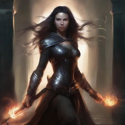 Create an epic and dramatic book cover illustration featuring a determined and resilient female protagonist as the central figure, standing tall amidst a backdrop of abyssal chaos and darkness