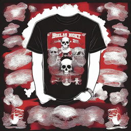 A t-shirt design themed around a Rock Fest with a red and white base color scheme