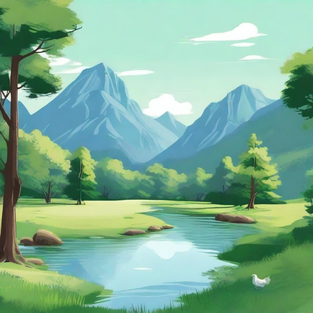 A serene and detailed illustration of a virgin landscape, untouched by human hands