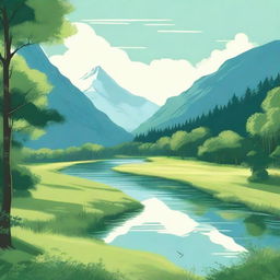 A serene and detailed illustration of a virgin landscape, untouched by human hands