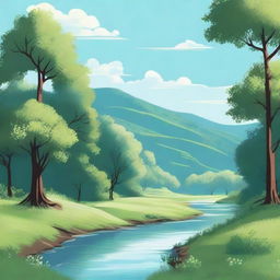 A serene and detailed illustration of a virgin landscape, untouched by human hands