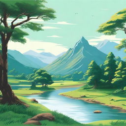 A serene and detailed illustration of a virgin landscape, untouched by human hands