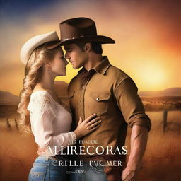 Create a book cover for a romance novel featuring a cowboy and a lady