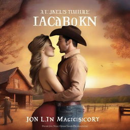 Create a book cover for a romance novel featuring a cowboy and a lady