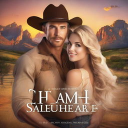 Create a book cover for a romance novel featuring a cowboy and a lady