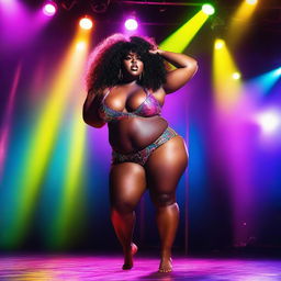 An ultra-realistic, high-definition photoshoot of a tall, chubby, and curvy ebony woman with a big bosom and big booty, performing a pole dance