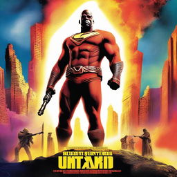 A vibrant and eye-catching movie poster featuring a heroic character standing against a dramatic backdrop, with bold text displaying the movie title and tagline