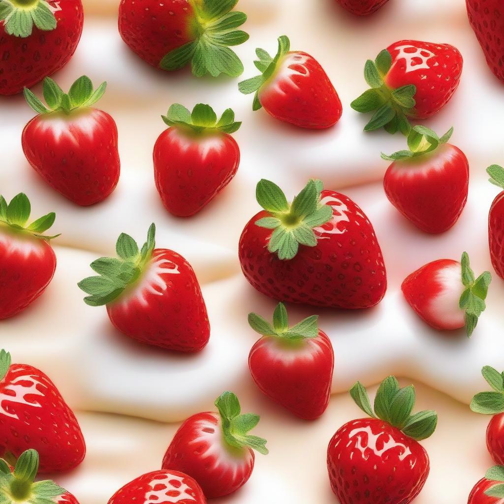 A lush field of strawberries covered in a rich, creamy drizzle