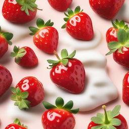 A lush field of strawberries covered in a rich, creamy drizzle