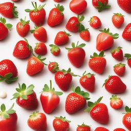 A lush field of strawberries covered in a rich, creamy drizzle