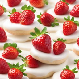 A lush field of strawberries covered in a rich, creamy drizzle