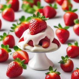 A lush field of strawberries covered in a rich, creamy drizzle