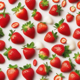 A lush field of strawberries covered in a rich, creamy drizzle