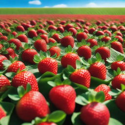 A vast field filled with ripe, red strawberries