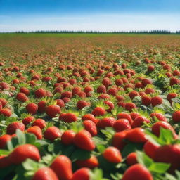 A vast field filled with ripe, red strawberries