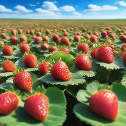 A vast field filled with ripe, red strawberries