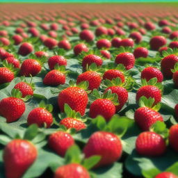 A vast field filled with ripe, red strawberries