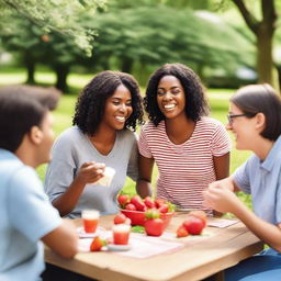 A group of people enjoying strawberries with cream