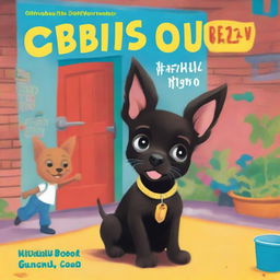 A children's book cover featuring a black chihuahua returning to an animal rescue building to help his many dog and cat friends