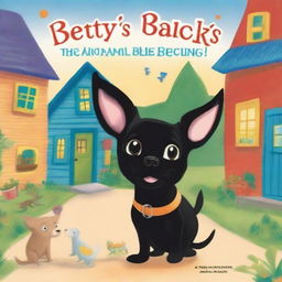 A children's book cover featuring a black chihuahua returning to an animal rescue building to help his many dog and cat friends