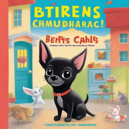 A children's book cover featuring a black chihuahua returning to an animal rescue building to help his many dog and cat friends