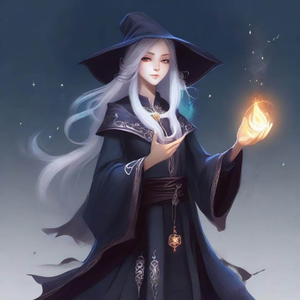 A detailed illustration of a female witch elf character