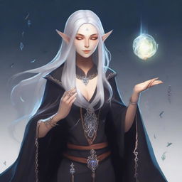 A detailed illustration of a female witch elf character