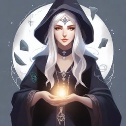 A detailed illustration of a female witch elf character