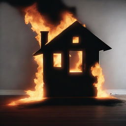 Create a photorealistic image of a burning house with flames that are distorted and warped