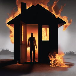 Create a photorealistic image of a burning house with flames that are distorted and warped