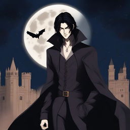 A tall vampire man with black hair and brown eyes